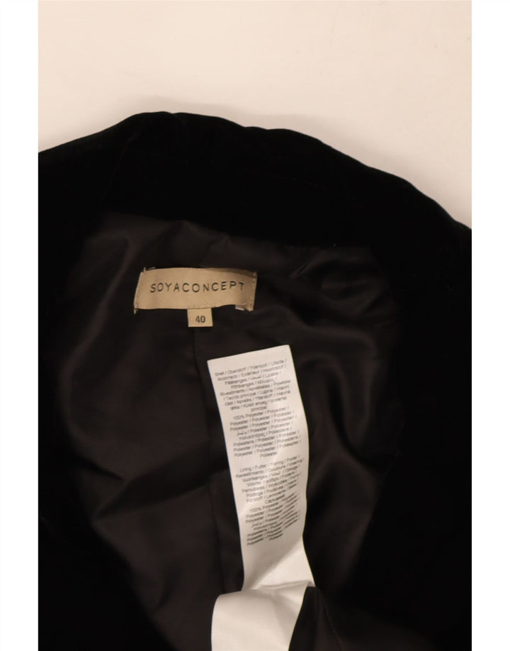 vintage Femmes Double Breasted Velvet Blazer Veste EU 40 Moyen Noir