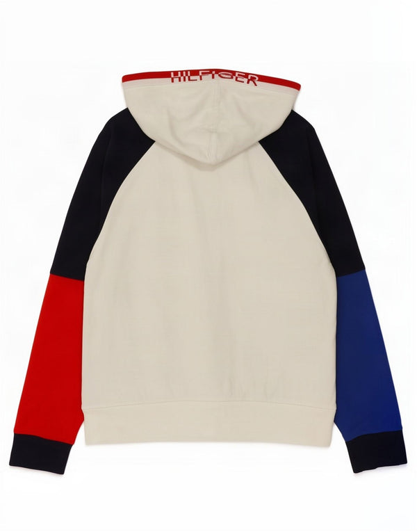 Tommy Hilfiger Pull à capuche zippé graphique pour homme Petit color block blanc