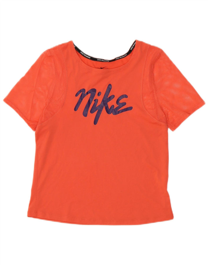 NIKE Femmes Dri Fit Crop Graphic T-Shirt Top UK 10 Petit Orange