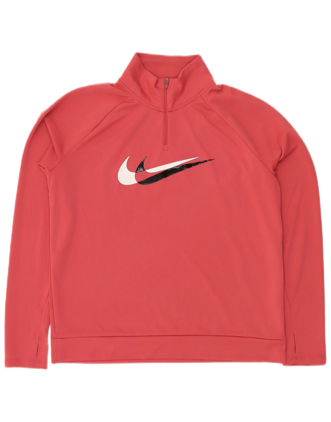 NIKE Femmes Dri Fit Graphic Zip Neck Sweatshirt Jumper UK 14 Rose Moyen
