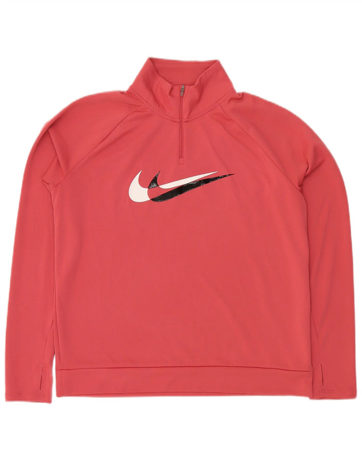 NIKE Femmes Dri Fit Graphic Zip Neck Sweatshirt Jumper UK 14 Rose Moyen