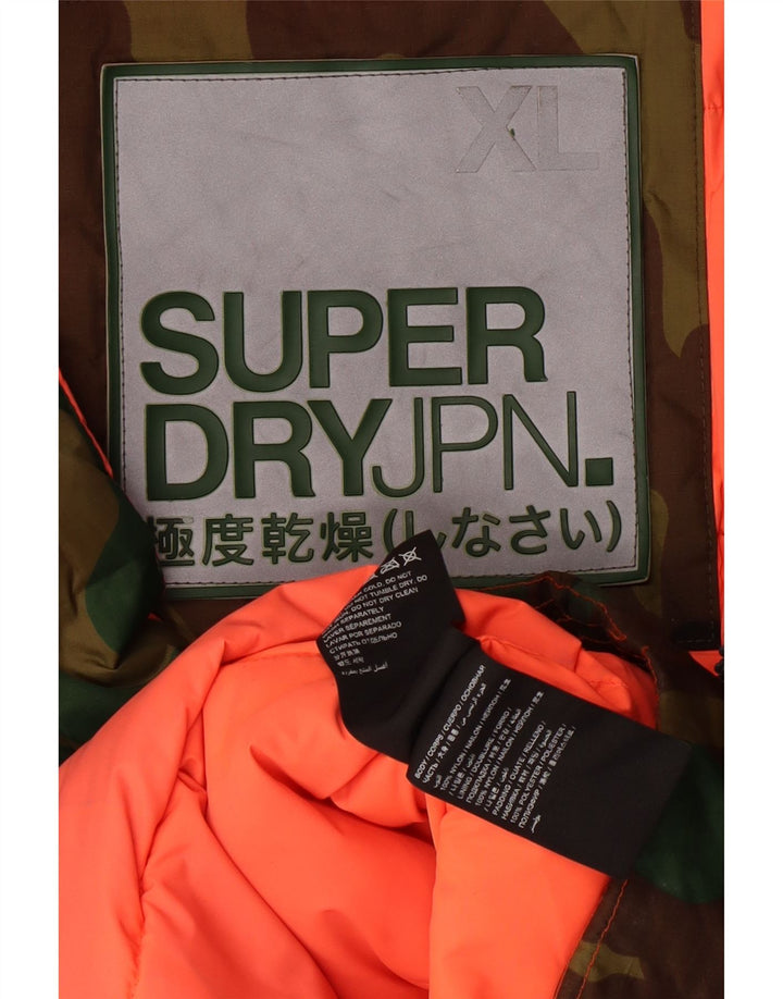 SUPERDRY Veste coupe-vent à capuche pour hommes UK 42 XL Kaki Camouflage Nylon