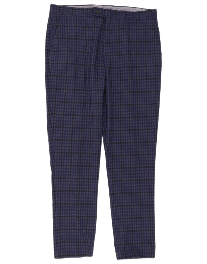 PENGUIN Mens Slim Chino Trousers W34 L30 Blue Plaid Polyester