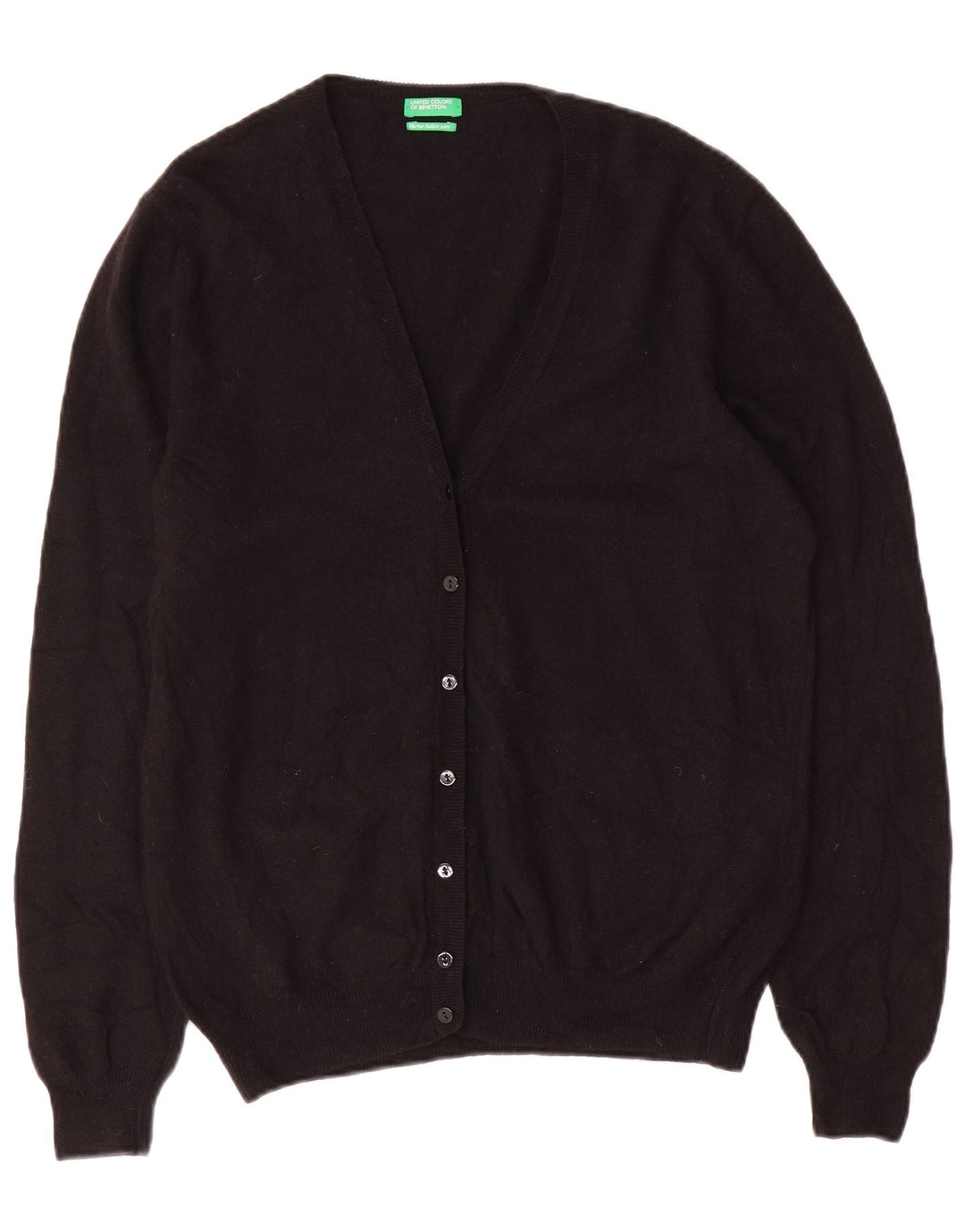 BENETTON Cardigan Femme Pull UK 18 XL Noir Laine Mérinos