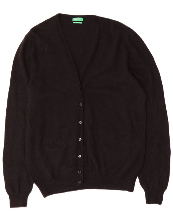 BENETTON Cardigan Femme Pull UK 18 XL Noir Laine Mérinos