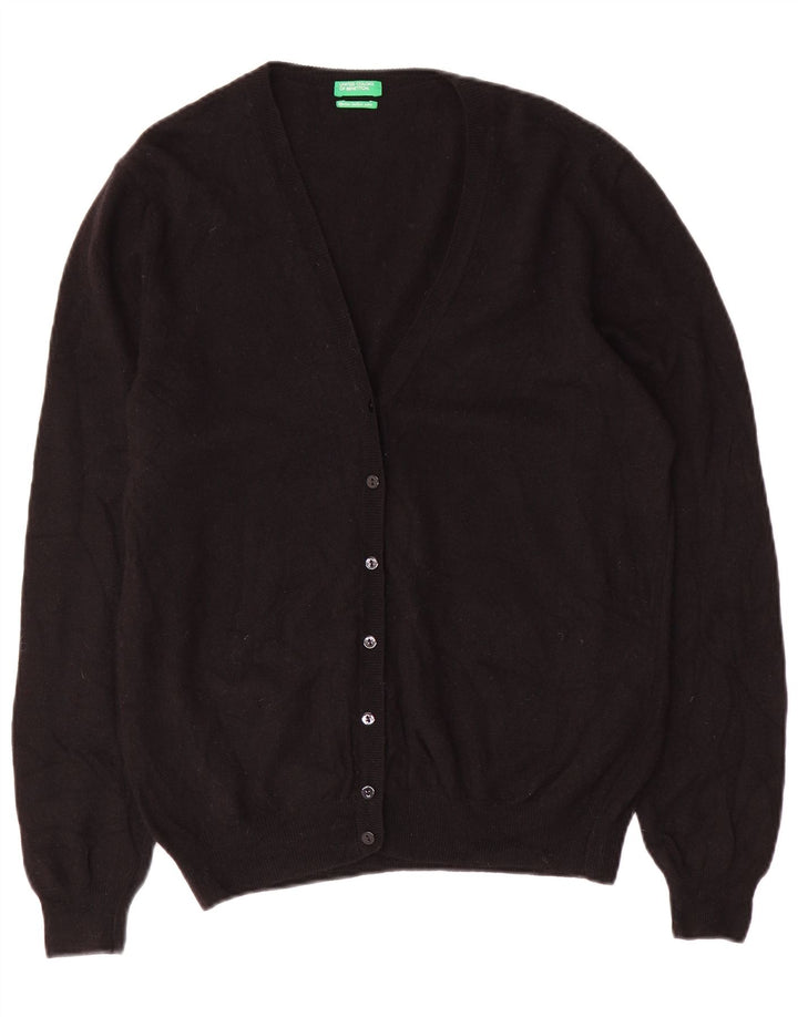 BENETTON Cardigan Femme Pull UK 18 XL Noir Laine Mérinos