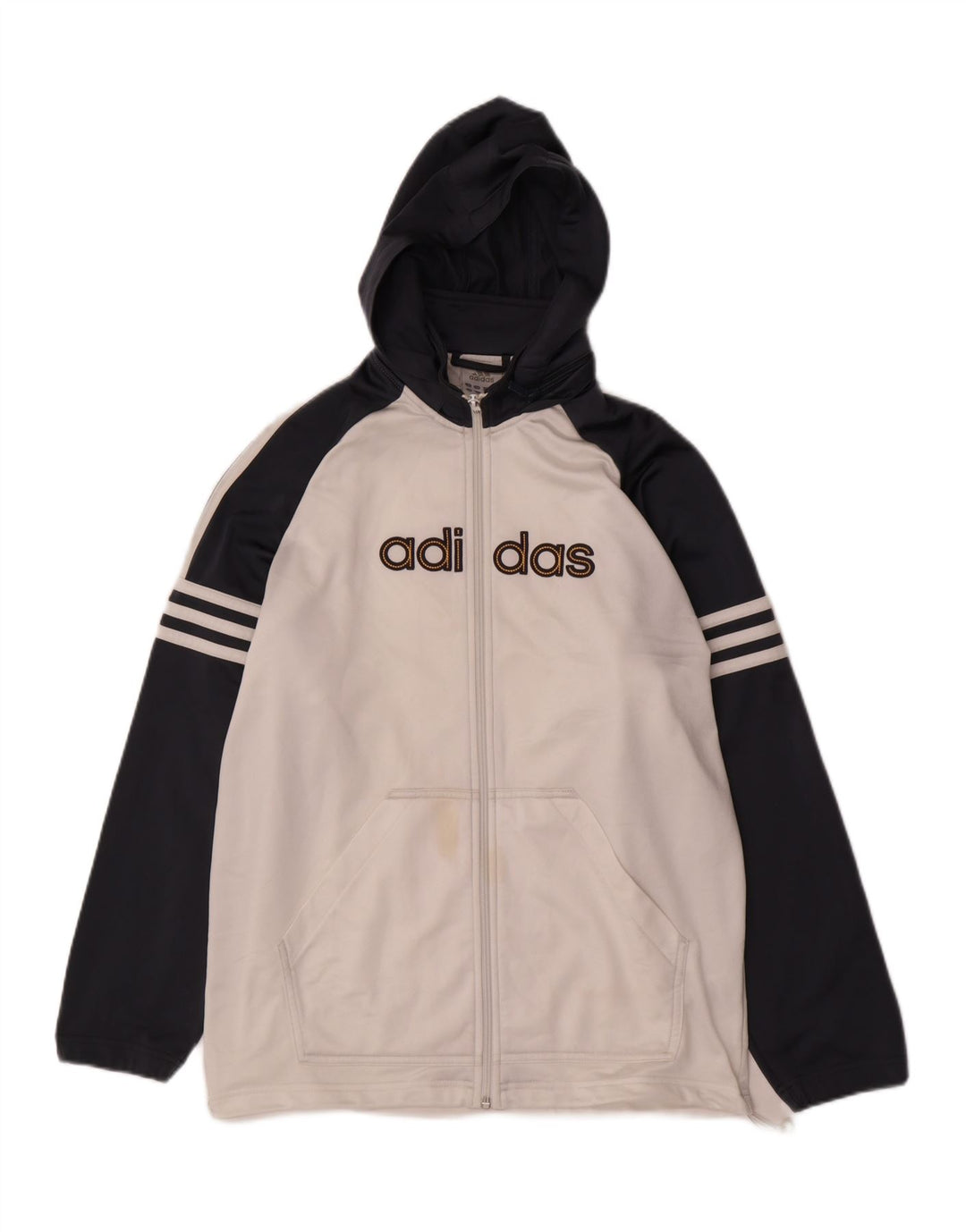 Adidas Pull à capuche zippé pour garçon 15-16 ans Polyester color block blanc cassé