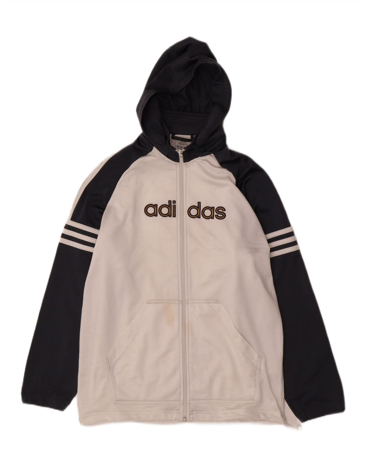 Adidas Pull à capuche zippé pour garçon 15-16 ans Polyester color block blanc cassé