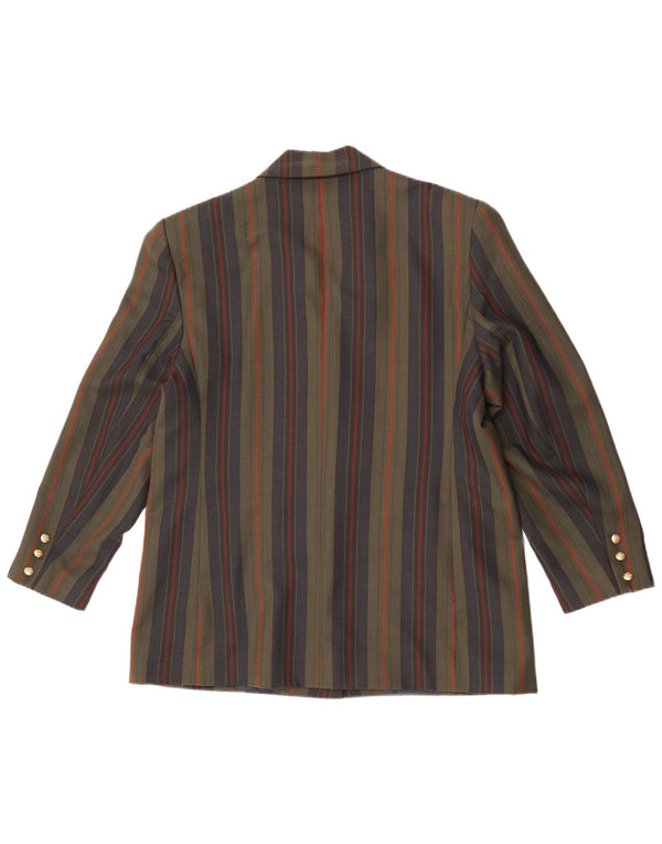 vintage Femme 3 Bouton Blazer Veste UK 18 XL Kaki Rayé Laine