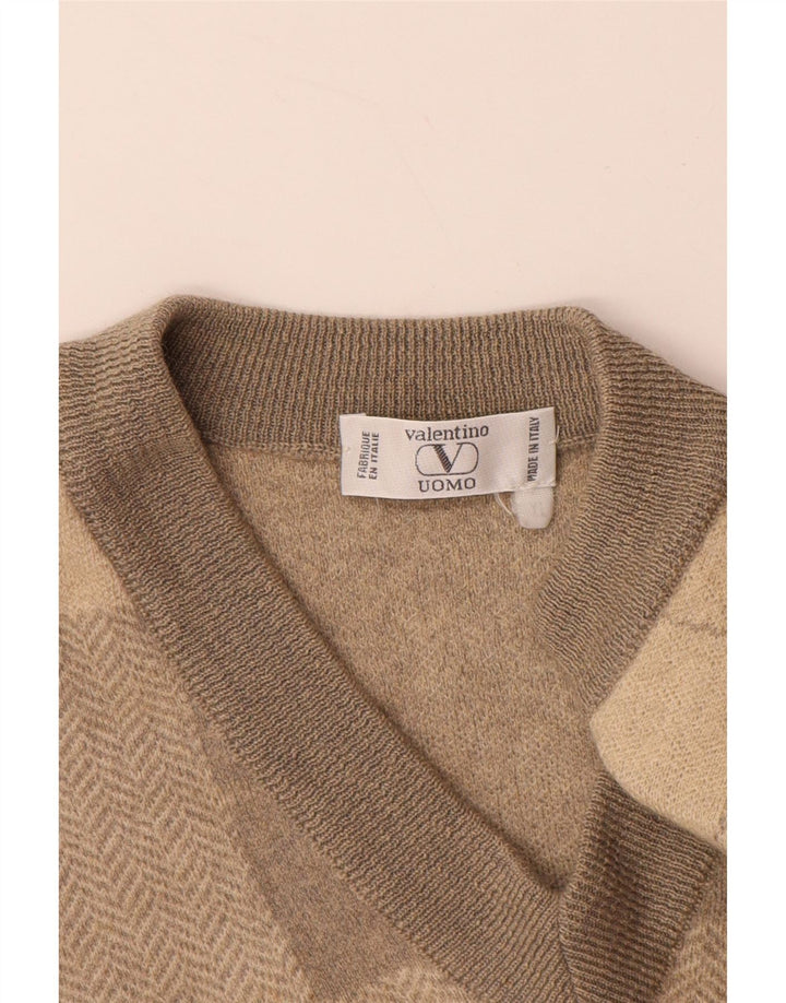 VALENTINO Pull Col V Homme XL Gris Patchwork Laine