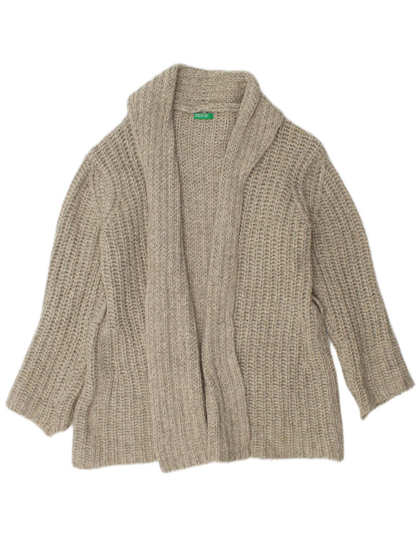 Benetton Pull Cardigan Ouvert Femme UK 14 Laine Gris Moyen