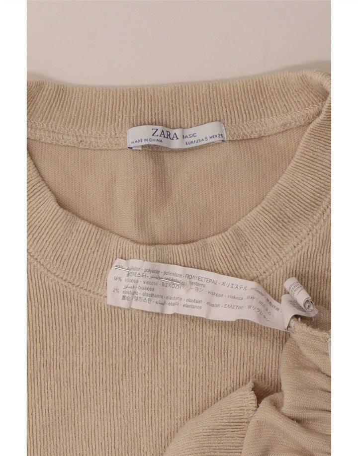 Zara Femme Haut Oversize Manches Longues UK 10 Petit Beige Polyester