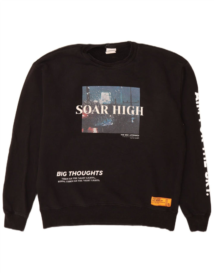 Zara Mens Graphic Sweatshirt Jumper Grand Noir Coton