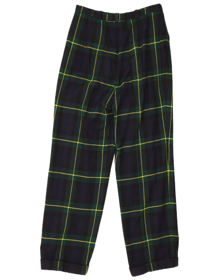 Pantalon de costume vintage femme chevillé W28 L29 laine à carreaux bleu marine