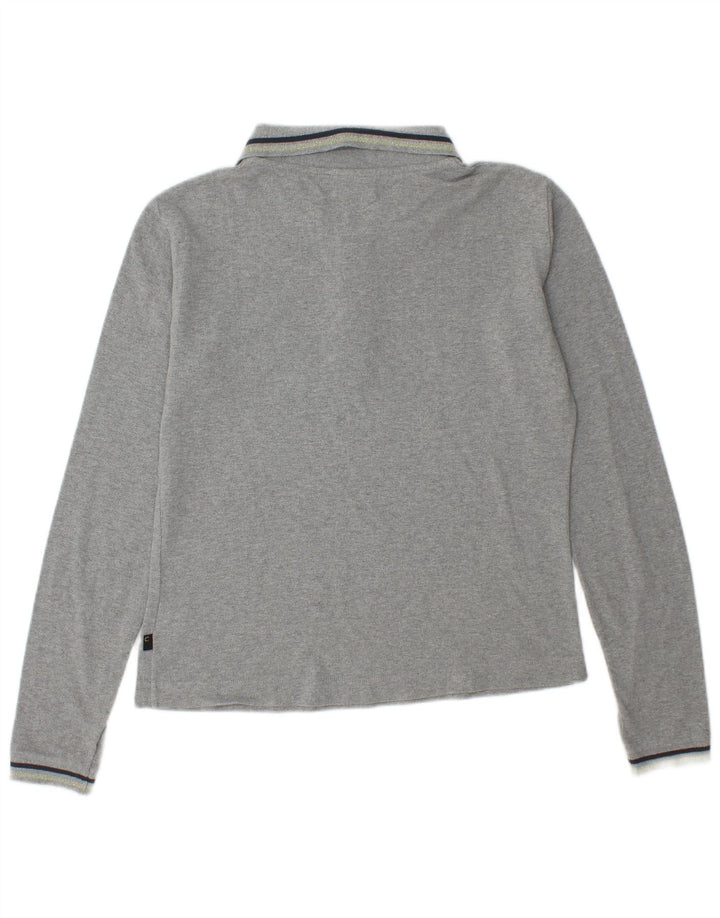 JUST CAVALLI Polo graphique à manches longues pour femme UK 10 petit coton gris