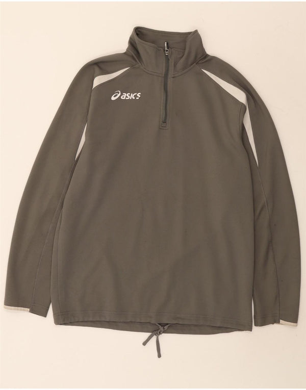 Asics Haut de survêtement à col zippé pour homme Large Gris Colorblock Polyester