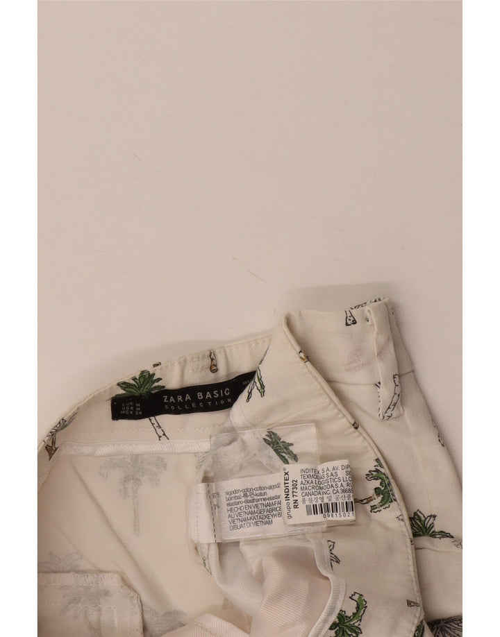Zara Femme Short Chino Medium W28 Blanc Floral Coton