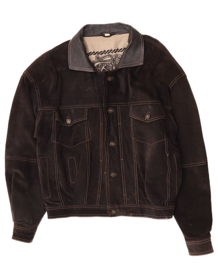 John F Gee Veste en cuir surdimensionnée pour homme IT 46 Petit daim marron