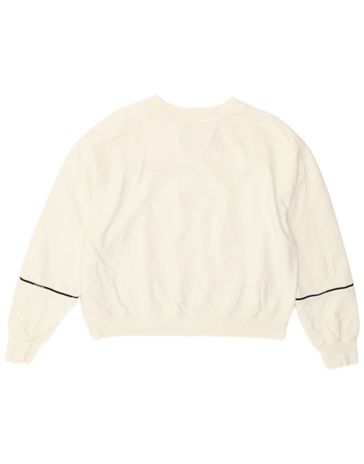 Calvin Klein Womens Crop Sweatshirt Jumper UK 14 Moyen Blanc Rayé