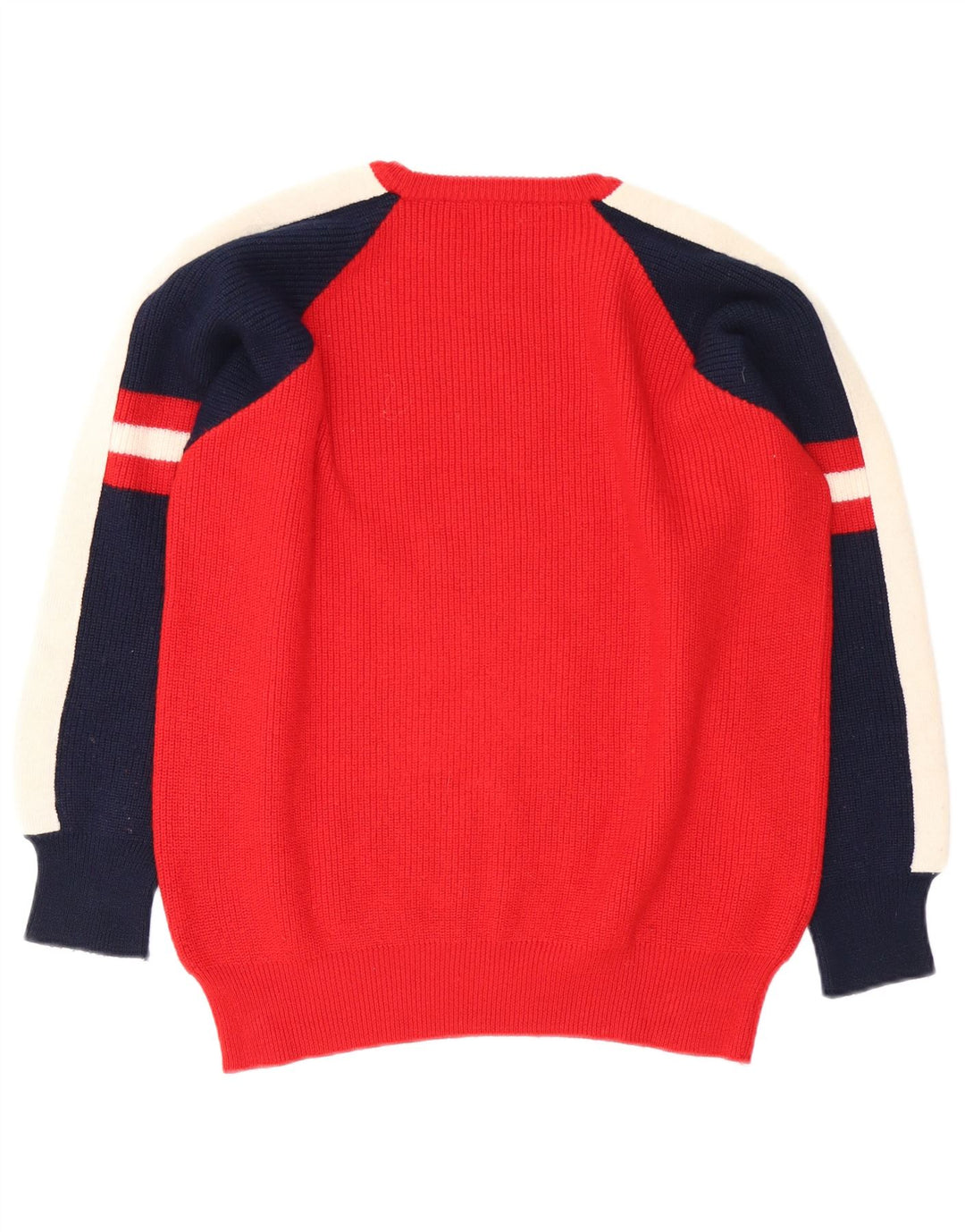 vintage Mens Crew Neck Jumper Pull Moyen Rouge Colourblock