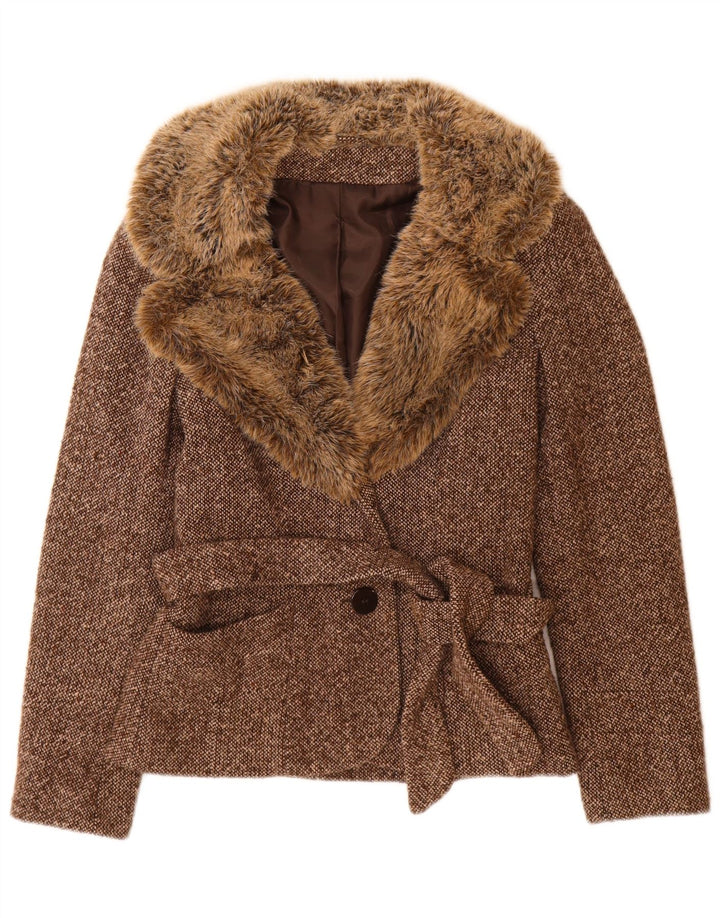 Bay Veste Blazer 1 Bouton pour Femme UK 10 Petite Laine Mouchetée Marron