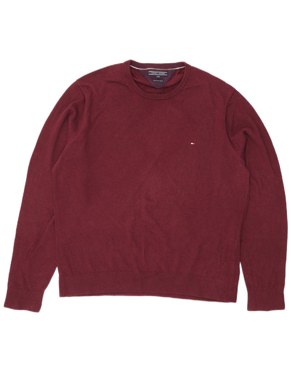 Tommy Hilfiger Mens Crew Neck Jumper Sweater 2XL Burgundy Cotton
