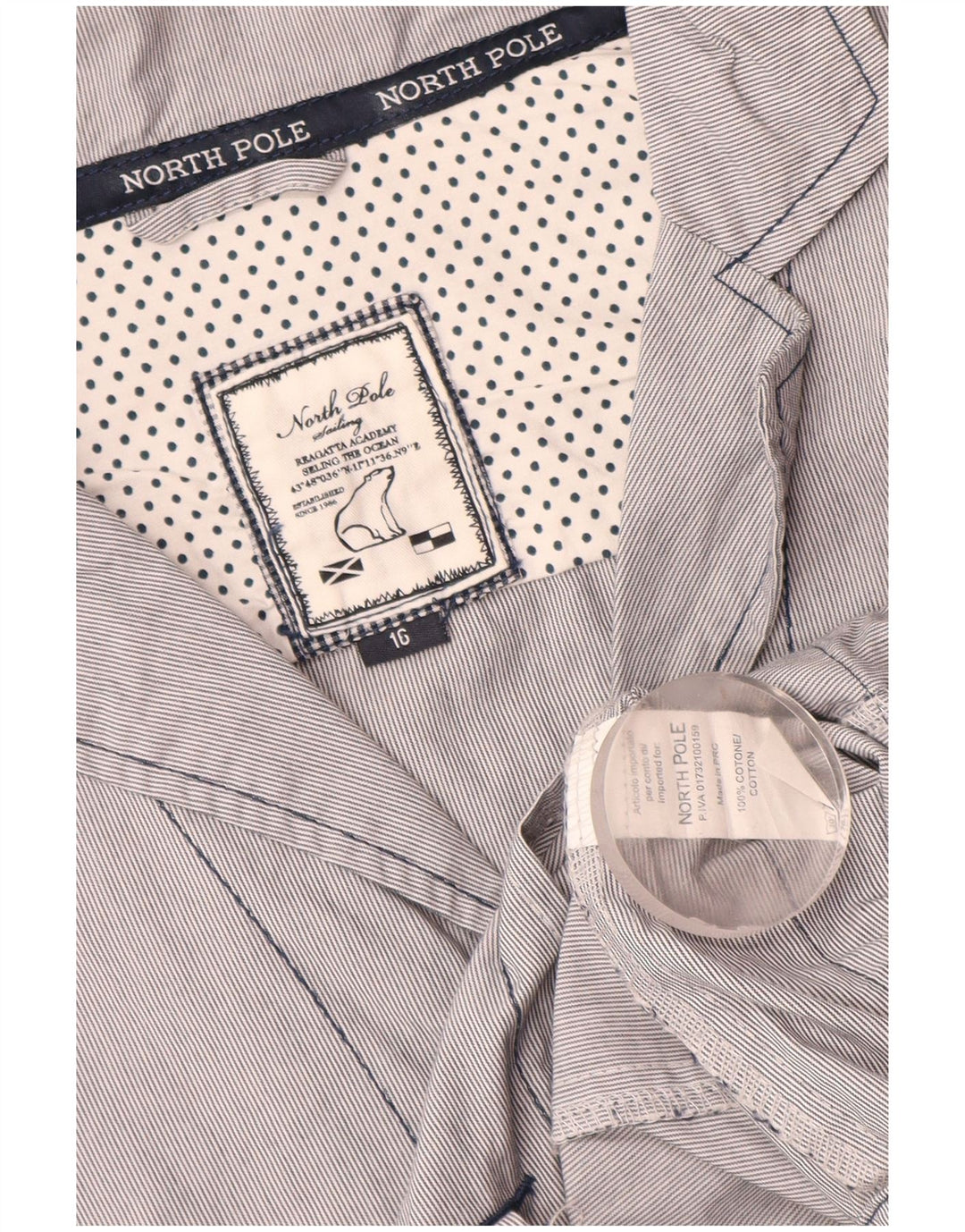 North Pole Veste blazer à 3 boutons pour femme UK 16 Grand coton à fines rayures bleues