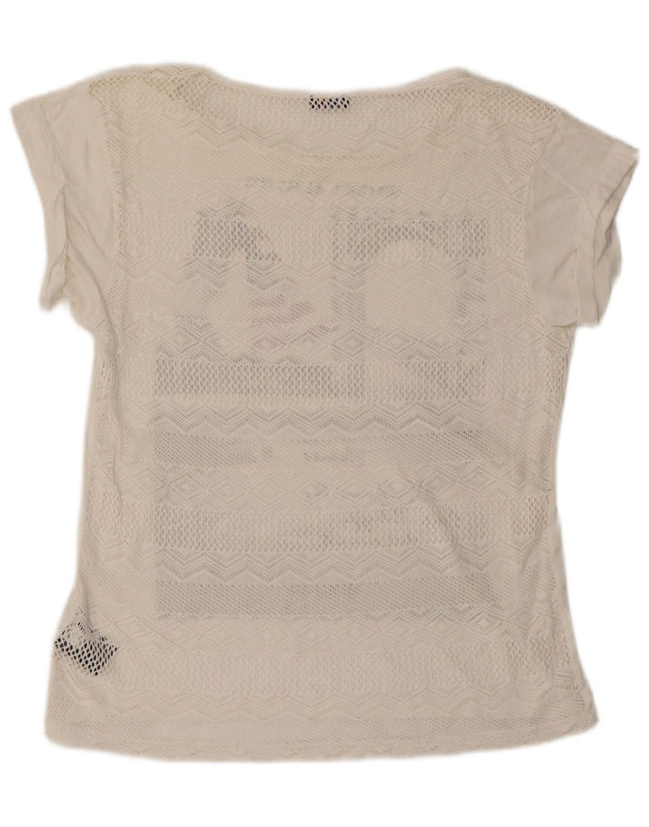 Blauer T-shirt graphique surdimensionné pour femme UK 10 Petit coton blanc cassé