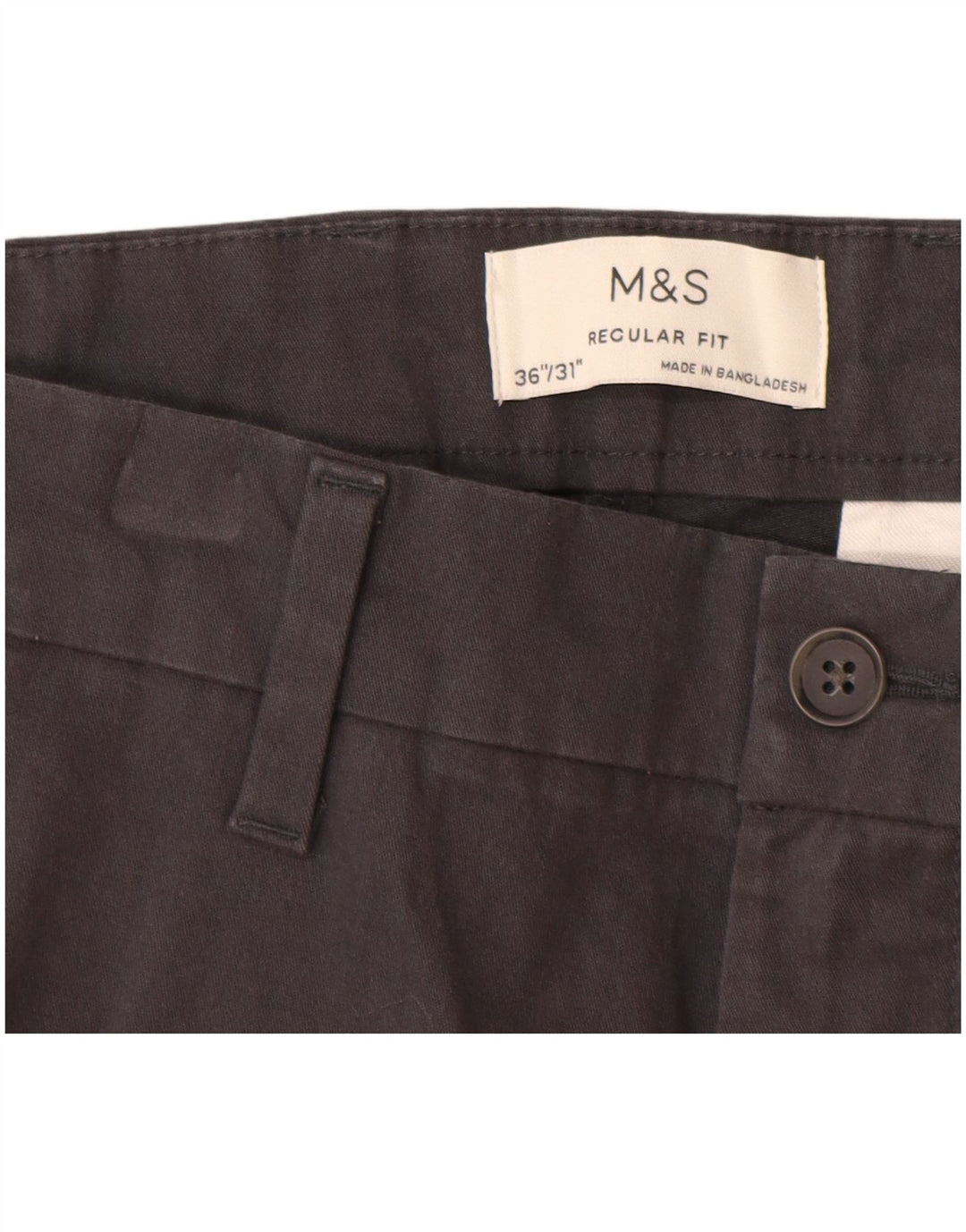 Marks & Spencer Pantalon Chino Coupe Regular Homme W36 L31 Gris Coton