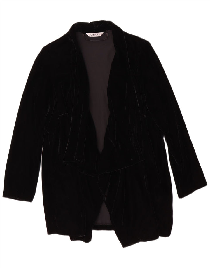 Sasha Veste blazer ouverte en velours pour femme UK 14 Large Noir Viscose