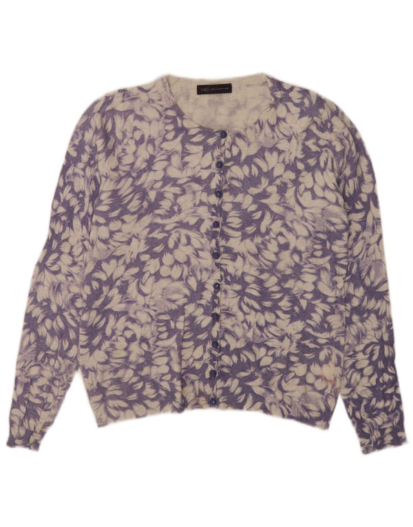 Marks & Spencer Pull Cardigan pour Femme UK 8 Petite Viscose Florale Violette