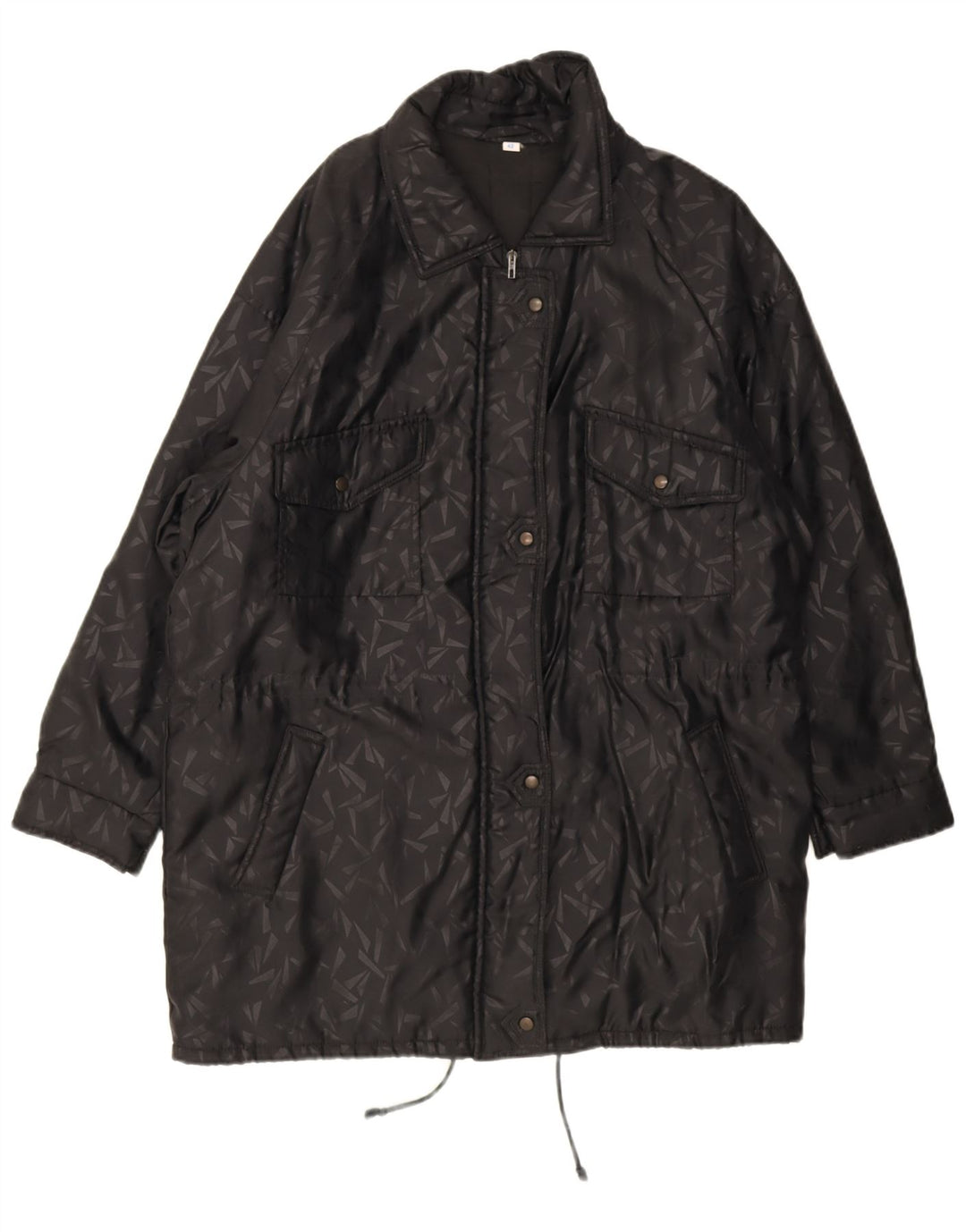 vintage Femme Coupe-vent surdimensionné Manteau IT 42 Moyen Noir Géométrique