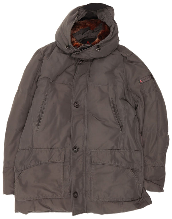 PEUTEREY Manteau matelassé à capuche pour homme UK 40 Large Gris Polyester
