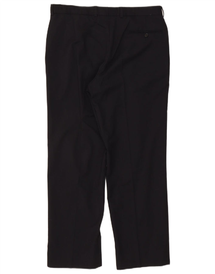 Marks & Spencer Pantalon de Costume Droit Homme W34 L29 Bleu Marine Laine