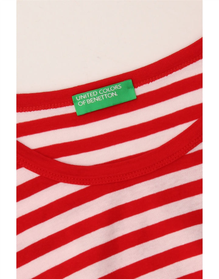 Benetton T-Shirt Femme Top UK 10 Petit Rayé Rouge