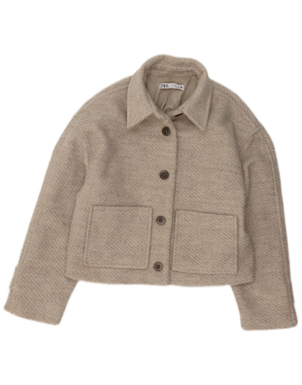 ZARA Veste Bomber Femme UK 14 Beige Moyen