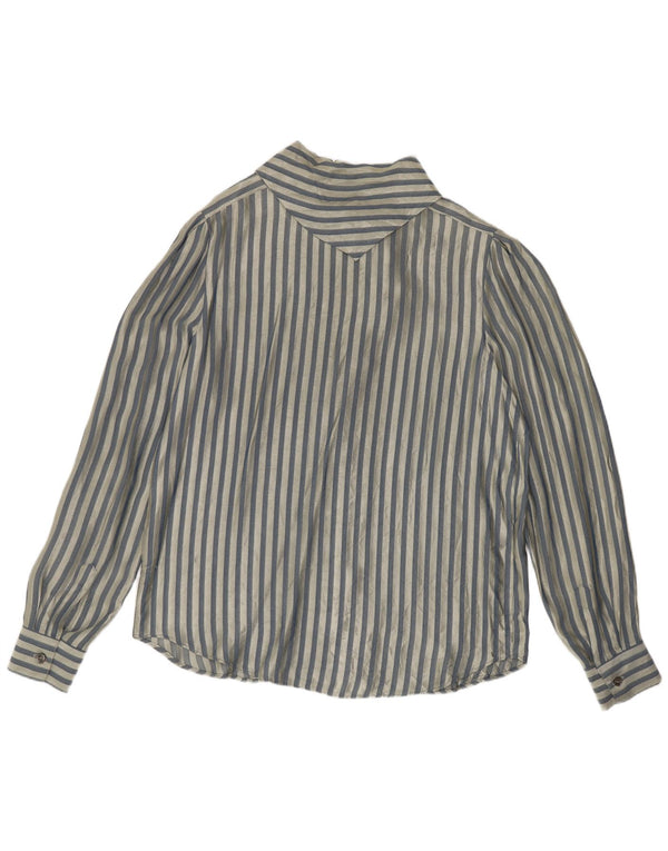 vintage Femme Chemise Blouse UK 14 Moyen Bleu Rayé