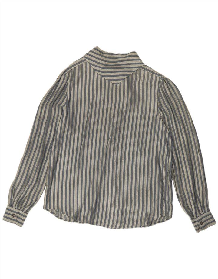 vintage Femme Chemise Blouse UK 14 Moyen Bleu Rayé