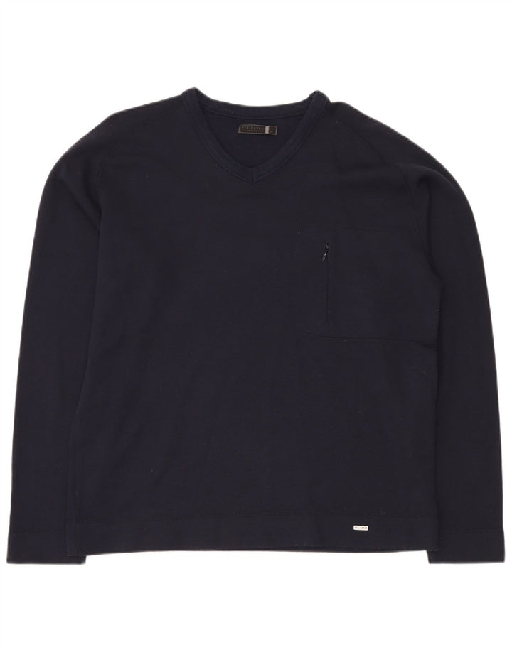 TED BAKER Pull col V pour homme Taille 5 XL Bleu marine Coton