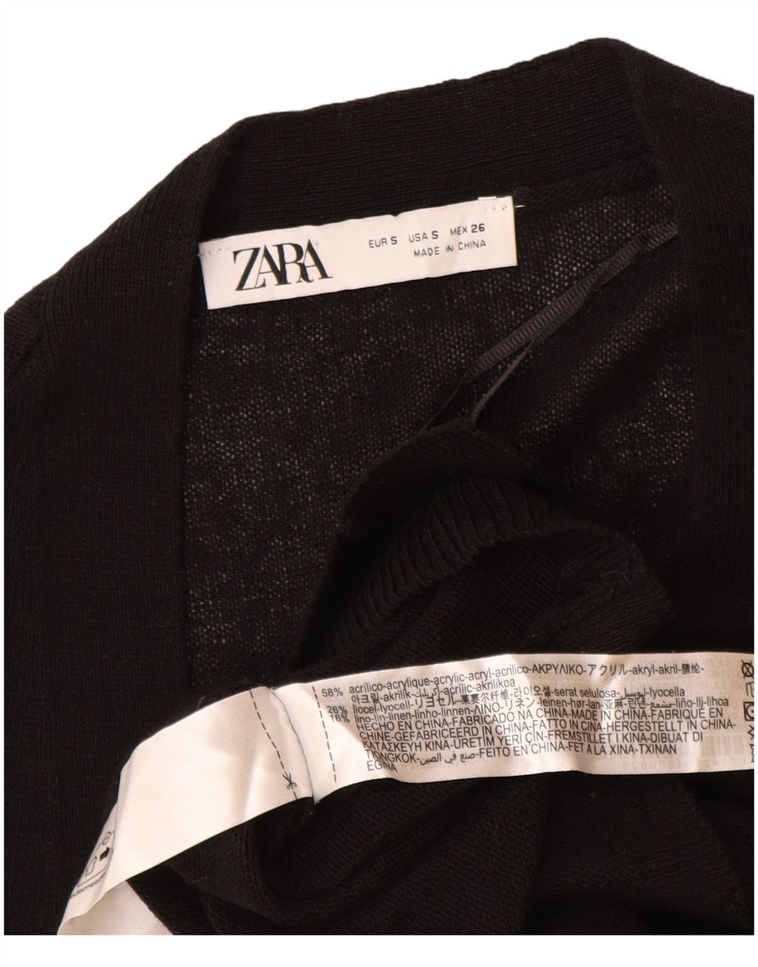 Zara Femme Cardigan Pull UK 10 Petit Acrylique Noir