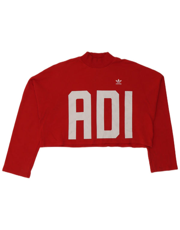 Adidas Haut court surdimensionné à manches longues pour femme UK 16 Grand coton rouge