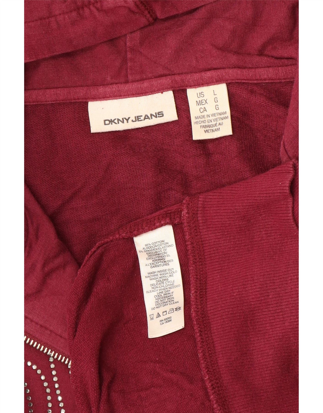 DKNY Pull à capuche zippé graphique pour femme UK 14 Grand coton bordeaux