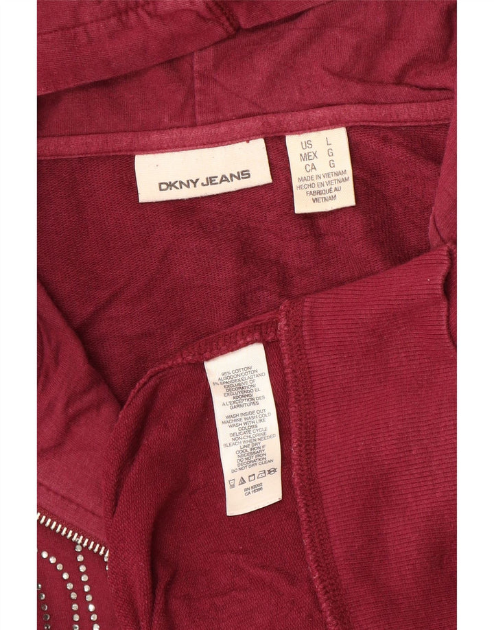 DKNY Pull à capuche zippé graphique pour femme UK 14 Grand coton bordeaux