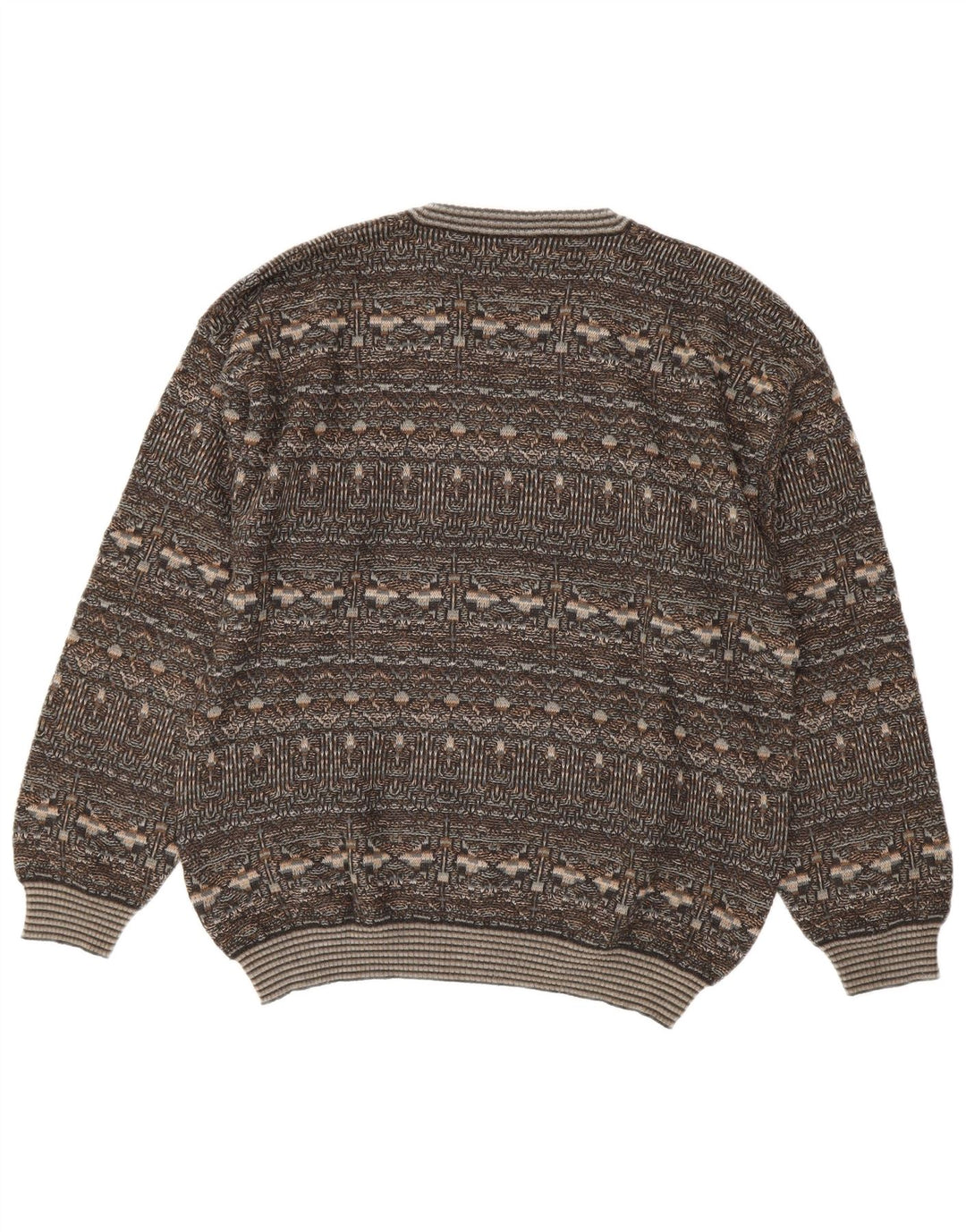 RODES Pull col V pour homme en laine vierge Fair Isle gris Taille L