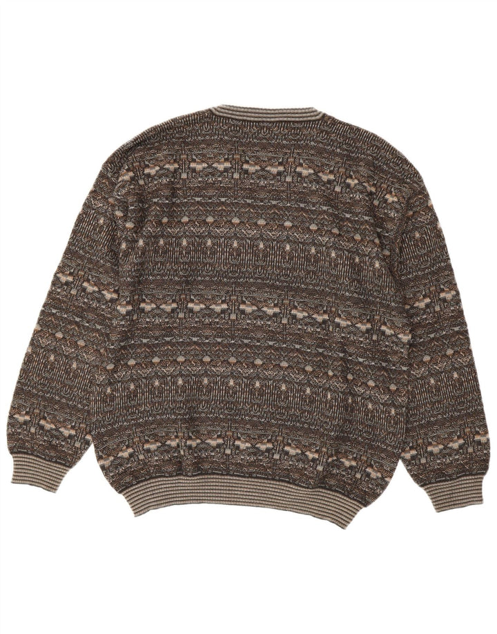 RODES Pull col V pour homme en laine vierge Fair Isle gris Taille L