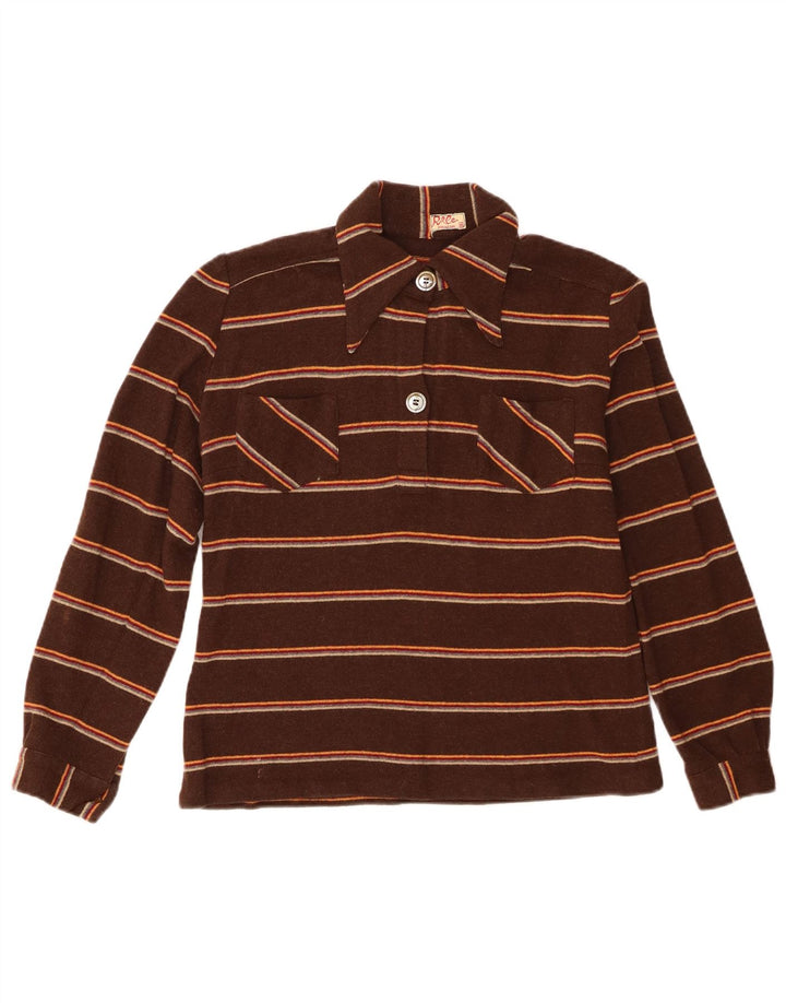 vintage Femme Pull Chemise IT 46 Grand Marron Rayé