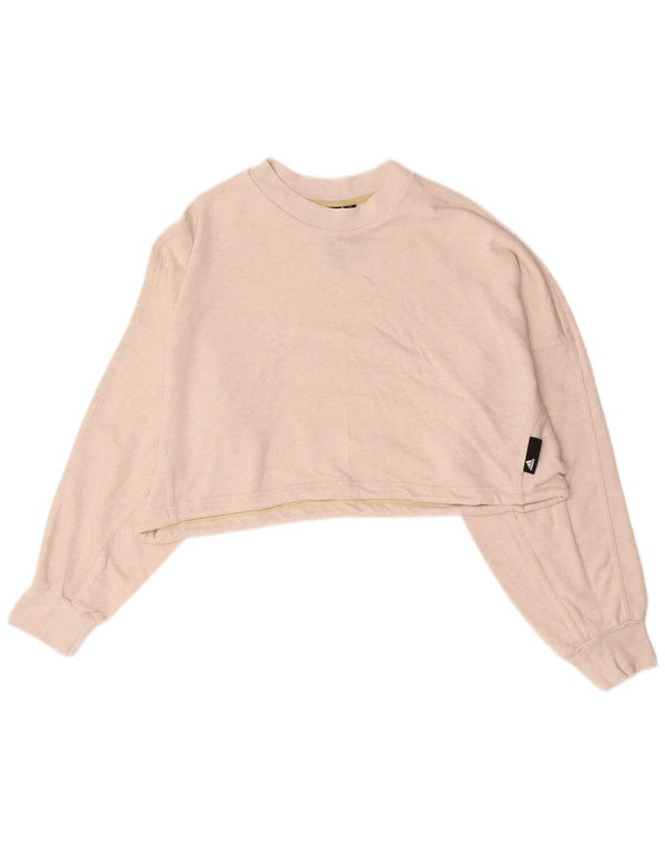 Adidas Femmes Crop Sweatshirt Jumper UK 12/14 Moyen Blanc Cassé Moucheté