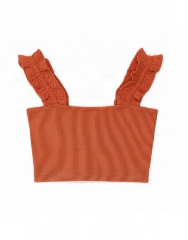 Zara Femme Crop Top UK 8 Petit Orange Polyester