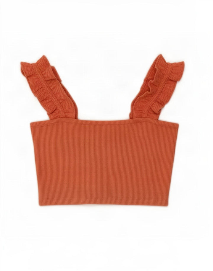 Zara Femme Crop Top UK 8 Petit Orange Polyester