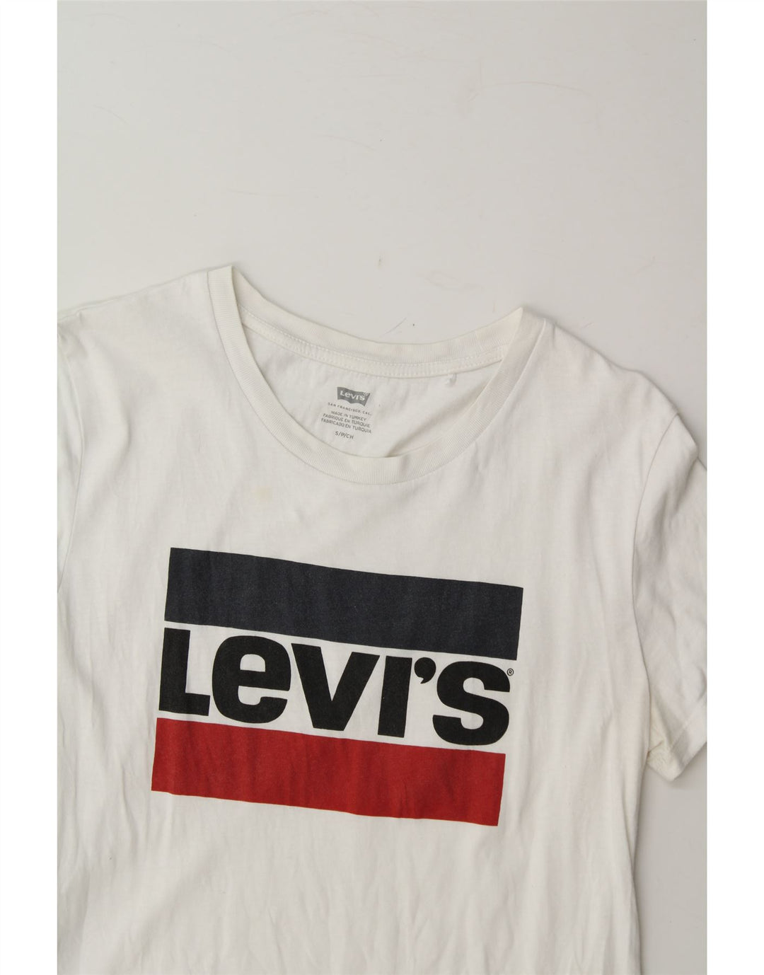 LEVI'S Womens Graphic T-Shirt Top UK 10 Small White Vintage Levi's and Second-Hand Levi's from Messina Hembry 